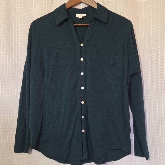 J. Jill Tops - J Jill Stretch Shirt Cotton Modal Long Sleeve Button Up Dark Green